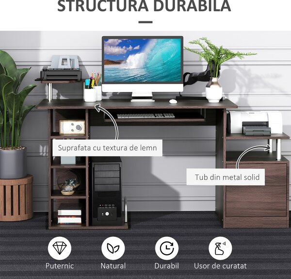 HOMCOM Birou din Lemn cu Design Simplu și Elegant pentru Calculator, Dimensiuni 152x60x80cm, Culoare Maro | Aosom Romania