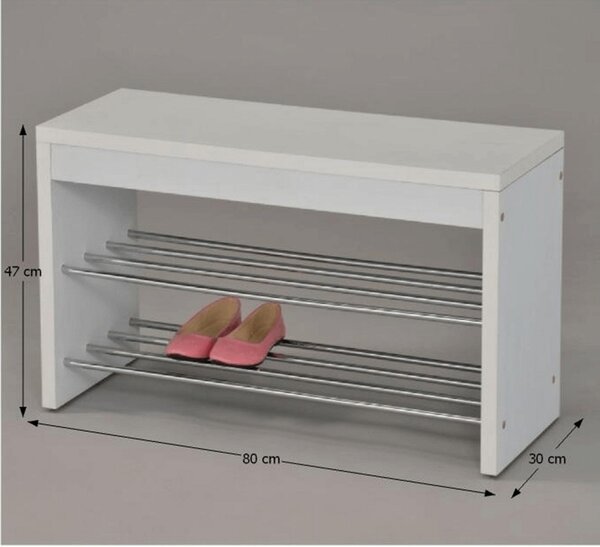 Bancuta LUSI A, cu pantofar, alb/crom, 80x30x47 cm