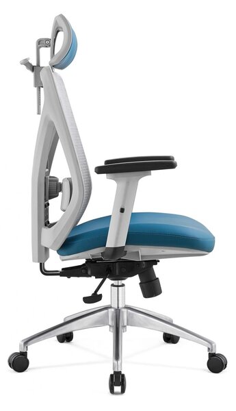 Scaun ergonomic Mike-H, spatar reglabil inatime, mecanism multifunctional blocare/inclinare, balans, sezut translatie, cotiere 3D, Mesh/Piele, Gri/Albastru