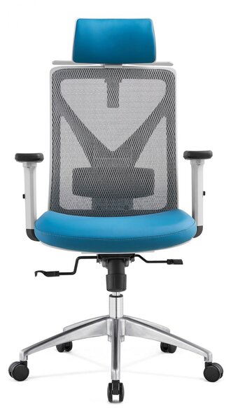 Scaun ergonomic Mike-H, sezut translatie, Mesh/Piele, Gri/Albastru