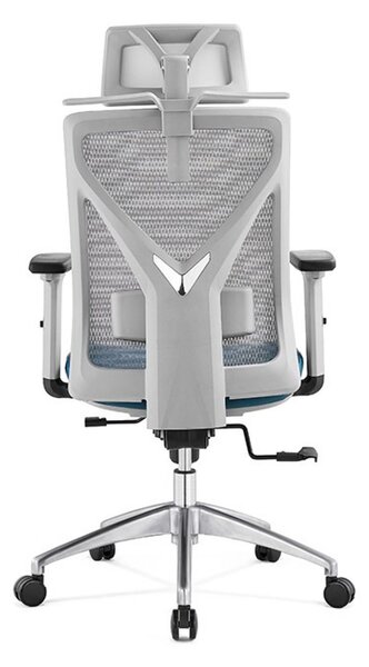 Scaun ergonomic Mike-H, spatar reglabil inatime, mecanism multifunctional blocare/inclinare, balans, sezut translatie, cotiere 3D, Mesh/Piele, Gri/Albastru