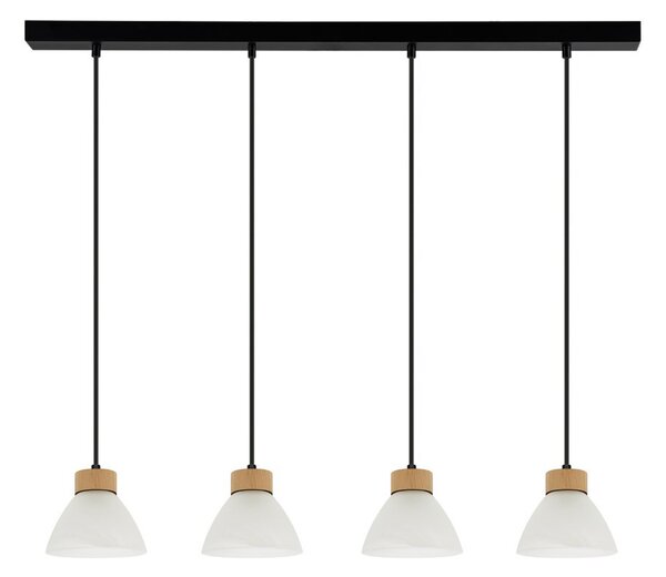 Prahas, lampă suspendată, dulie E14, 4 becuri, 40W, negru-stejar-alb