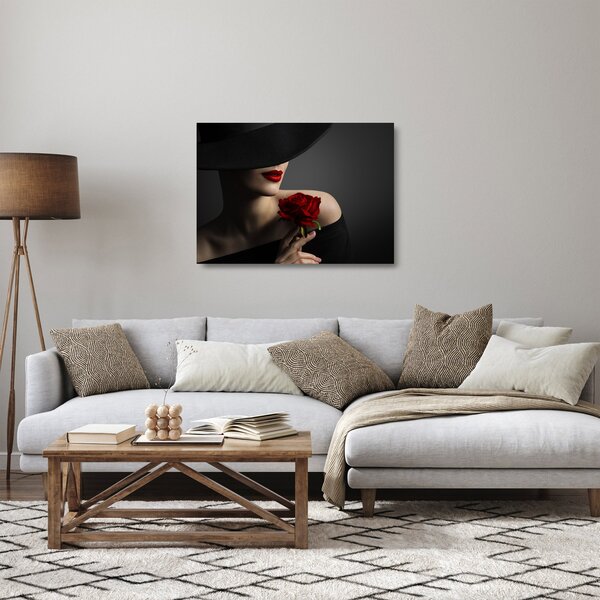Tablou pe sticlă - Femeia cu flori (70x50 cm)