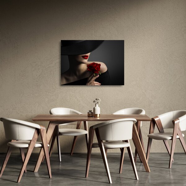 Tablou pe sticlă - Femeia cu flori (70x50 cm)