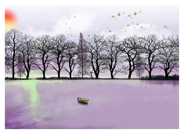 Tablou pe sticlă - Barcă pe lac (70x50 cm)