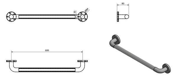 Aqualine Aqualine, mâner din plastic rezistent, 600 mm, MD360