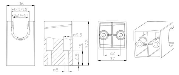 Aqualine Aqualine, Suport de duș fix, pătrat, 57mm, ABS/crom, SK050