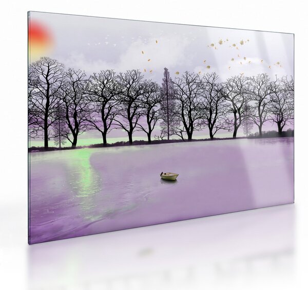 Tablou pe sticlă - Barcă pe lac (70x50 cm)
