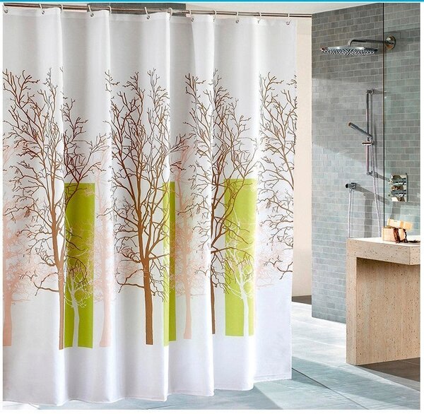 Aqualine Aqualine, perdea de dus 180x180cm, poliester, alb/verde, copac, ZP009/180