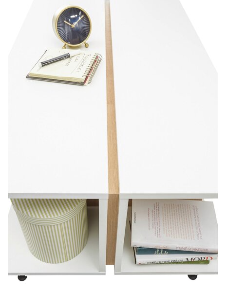 Masuta cafea Mats mini, PAL melaminat, stejar artisan/alb, cu role, 75x75x45 cm