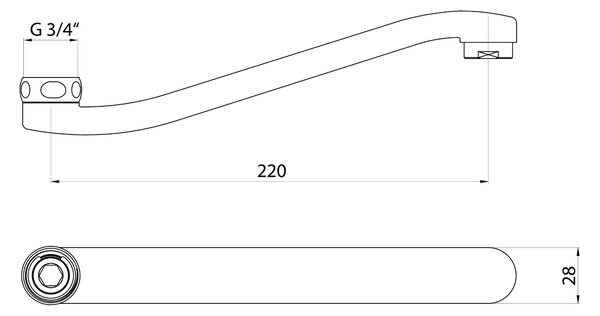 Aqualine Aqualine, Braț pentru robinet, 220 mm, înălțat plat, crom, 43993