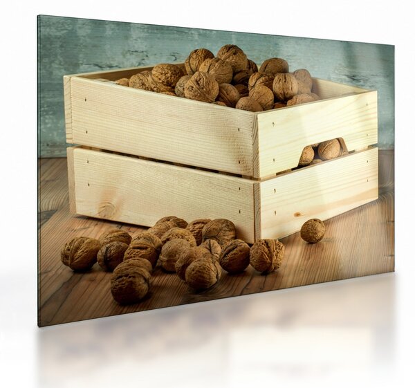 Tablou pe sticlă - Natură moartă de toamnă cu nuci (70x50 cm)