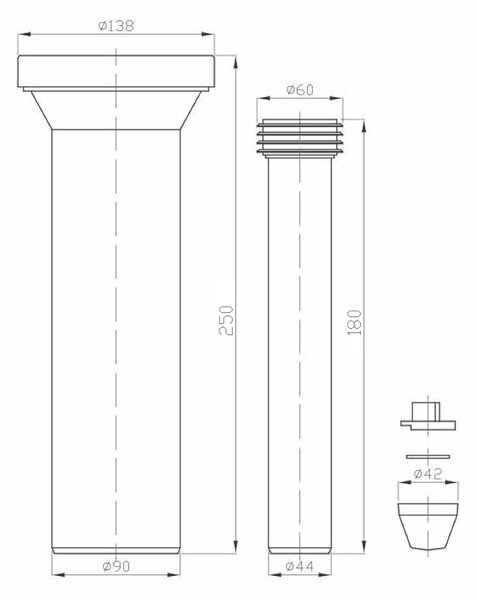 Bruckner Bruckner, set de racorduri WC - drept 250 mm, piesa de conectare 180 mm, 159.322.0