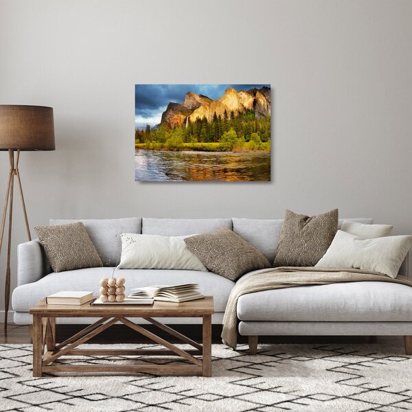 Tablou pe sticlă - Stânci lăngă lac (70x50 cm)