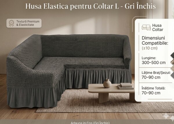 Husă Elastică și Creponată pentru Colțar cu Volănaș, Gri