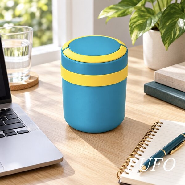 Lunch box termoizolant Pufo din inox cu farfurie interioara detasabila si capac etans, pentru mâncare sau supe, 2 L, albastru