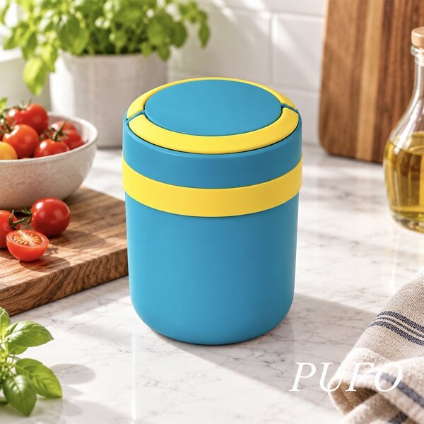 Lunch box termoizolant Pufo din inox cu farfurie interioara detasabila si capac etans, pentru mâncare sau supe, 2 L, albastru