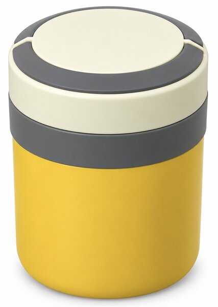 Lunch box termoizolant Pufo din inox cu farfurie interioara detasabila si capac etans, pentru mâncare sau supe, 2 L, galben