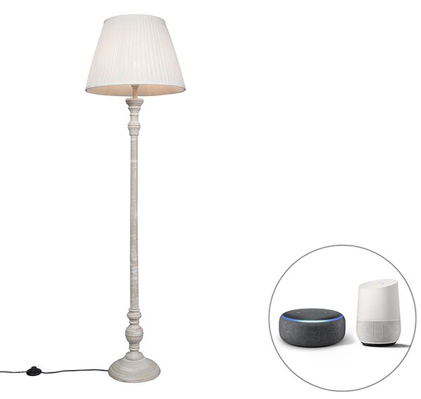 Lampă de podea inteligentă gri cu abajur pliat alb inclusiv Wifi A60 - Classico