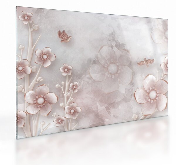 Tablou pe sticlă - Flori roz (70x50 cm)