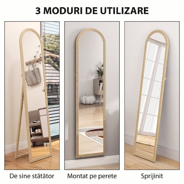 Oglindă HOMCOM de Podea și de Perete cu Suport, efect de Piatră, 40x160cm, Bej. | Aosom Romania