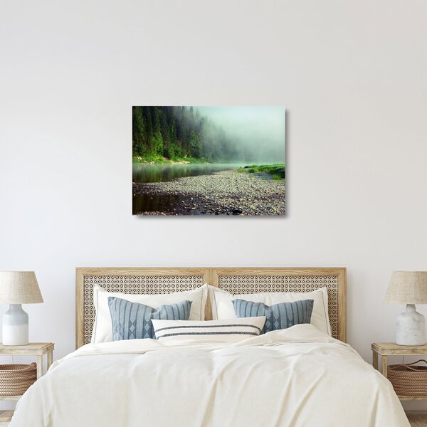 Tablou pe sticlă - Râu lângă pădure (70x50 cm)