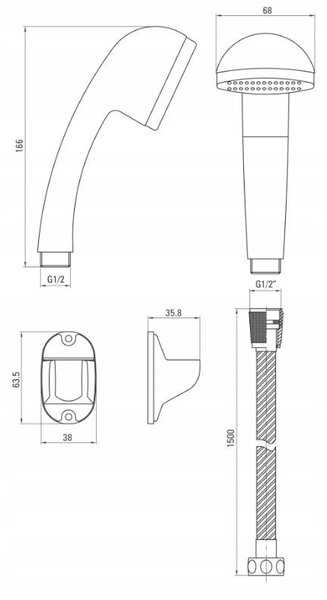 Deante Neo Avo, set de duș de mână cu 1 punct, crom, NUV_041K