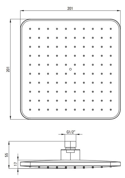 Deante Neo Boro, cap de duș cu efect de ploaie 1 funcție 201x201mm, negru mat, NER_N38K