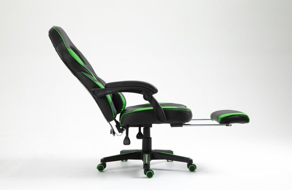 Scaun gaming cu masaj, suport picioare, funcție sezlong, SIG 8069M, Negru/Verde