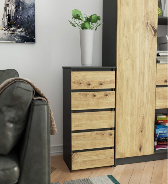Comodă Cipriano III (grafit + stejar artizanal). Promo -18%. 1152075