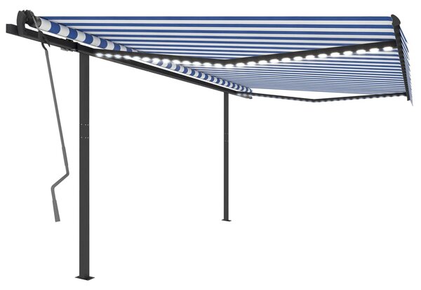 Copertină automată, senzor vânt & LED, albastru și alb, 4,5x3 m