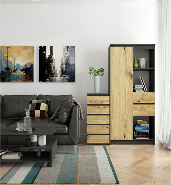 Comodă Cipriano III (grafit + stejar artizanal). Promo -18%. 1152075