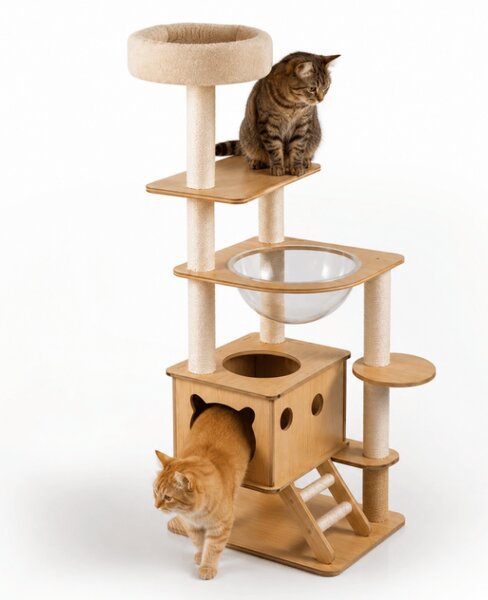 Ansamblu de joaca pentru pisici HAPPY CAT 147x40x40 cm, bej