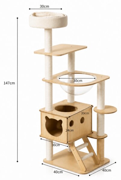 Ansamblu de joaca pentru pisici HAPPY CAT 147x40x40 cm, bej