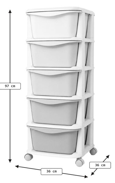 Raft pe roti cu sertare TONES 97x36x36 cm, colorat