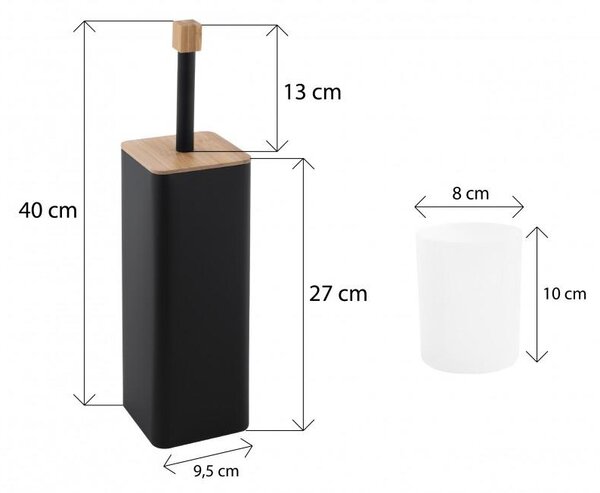 Erga Amba, perie de toaletă pătrată pentru picioare, negru mat-maro natural, ERG-YKA-PD.AMBA-BLK
