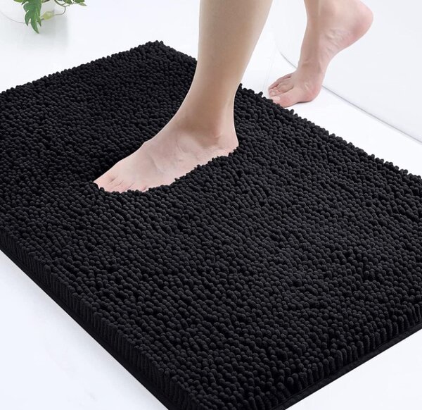 BISK Erga Basic, covoraș de baie 60x40 cm, model 6 Chenille Rolled, negru, ERG-08147