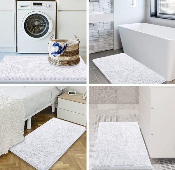 BISK Erga Basic, covoraș de baie 60x40 cm, model 6 Chenille Rolled, alb, ERG-08146