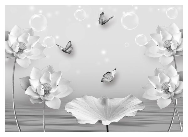 Tablou pe sticlă - Design flori și fluturi (70x50 cm)