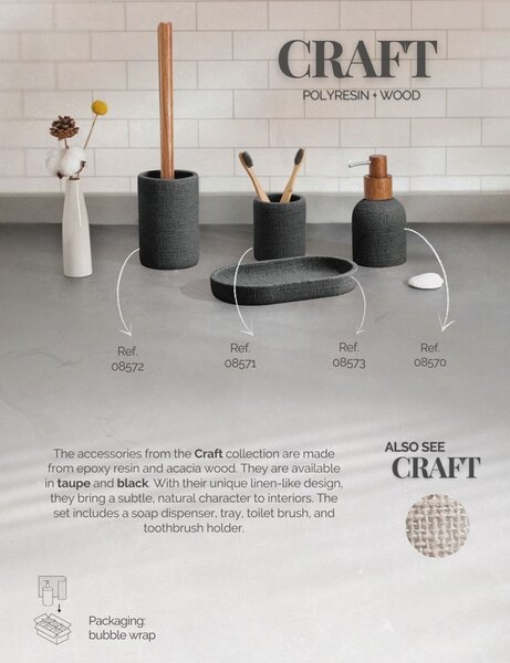 BISK Erga Craft, perie de toaletă pe picioare, negru mat, ERG-08572
