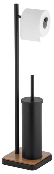 Erga Dyka, suport pentru hartie igienica si perie toaleta 18x18x72 cm, negru-maro mat, ERG-YKA-P.DYKA-BLK
