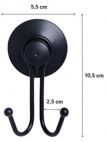 Erga Dexi, 2 cârlige pentru prosoape pe ventuză, negru mat, ERG-YKA-CH.DEXI-H2-BLK