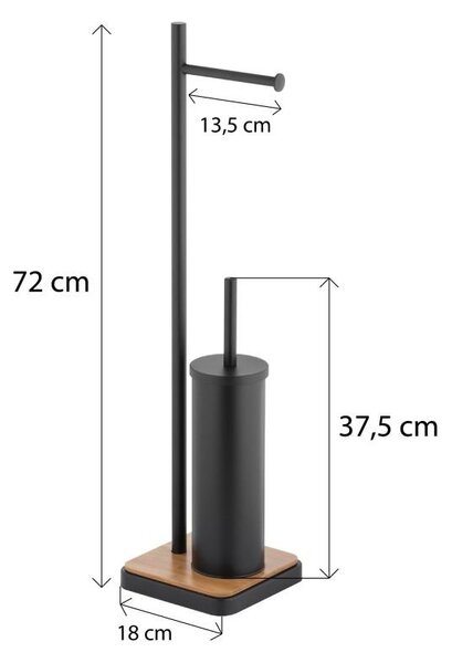 Erga Dyka, suport pentru hartie igienica si perie toaleta 18x18x72 cm, negru-maro mat, ERG-YKA-P.DYKA-BLK