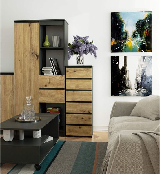 Comodă Cipriano V (grafit + stejar artizanal). Promo -14%. 1152078