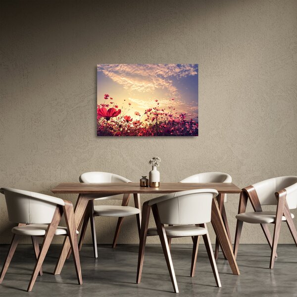Tablou pe sticlă - Lunca cu flori (70x50 cm)