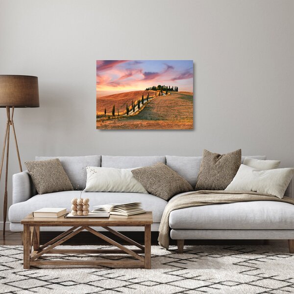 Tablou pe sticlă - Casa pe deal Toscana, Italia (70x50 cm)