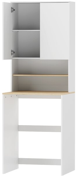 HOMCOM Dulap deasupra Mașinii de Spălat, 2 Uși Soft-Close, Raft Reglabil, 2 Rafturi Deschise, 68x59.8x188.6 cm, Alb și Stejar | Aosom Romania