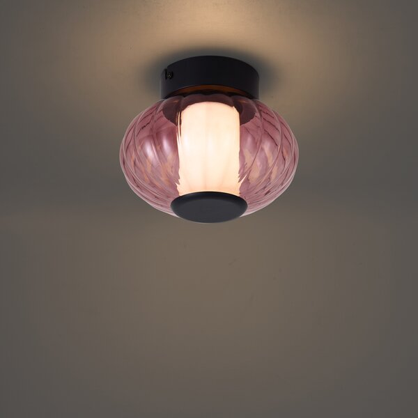 Plafonieră de design neagră 18cm cu sticlă violetă, inclusiv LED cu 3 trepte de reglare a intensității - Margherite