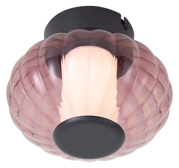Plafonieră de design neagră 18cm cu sticlă violetă, inclusiv LED cu 3 trepte de reglare a intensității - Margherite