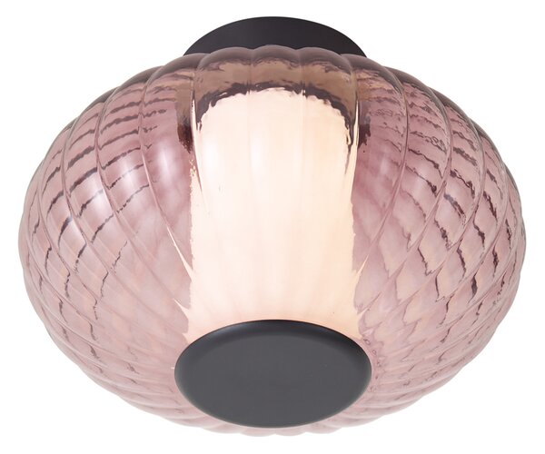 Plafonieră de design neagră 28cm cu sticlă mov incl. LED cu 3 trepte de intensitate luminoasă - Margherite